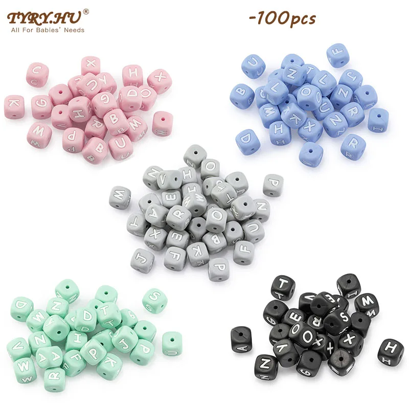 TYRY.HU 100pcs Alphabet English Silicone Letter Beads 12mm Baby Teether Accessories For Personalized Pacifier Clips Teething Toy