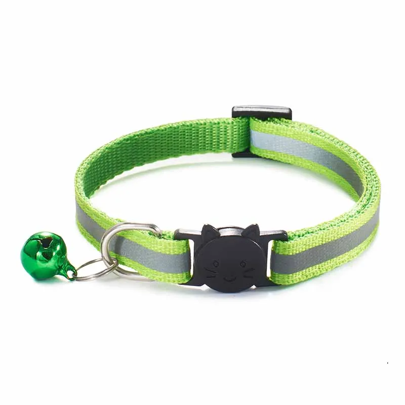 Collares de campanas para perros, hebillas de nailon ajustables, reflectantes, a la moda, para mascotas, patrón de cabeza de gato, suministros para