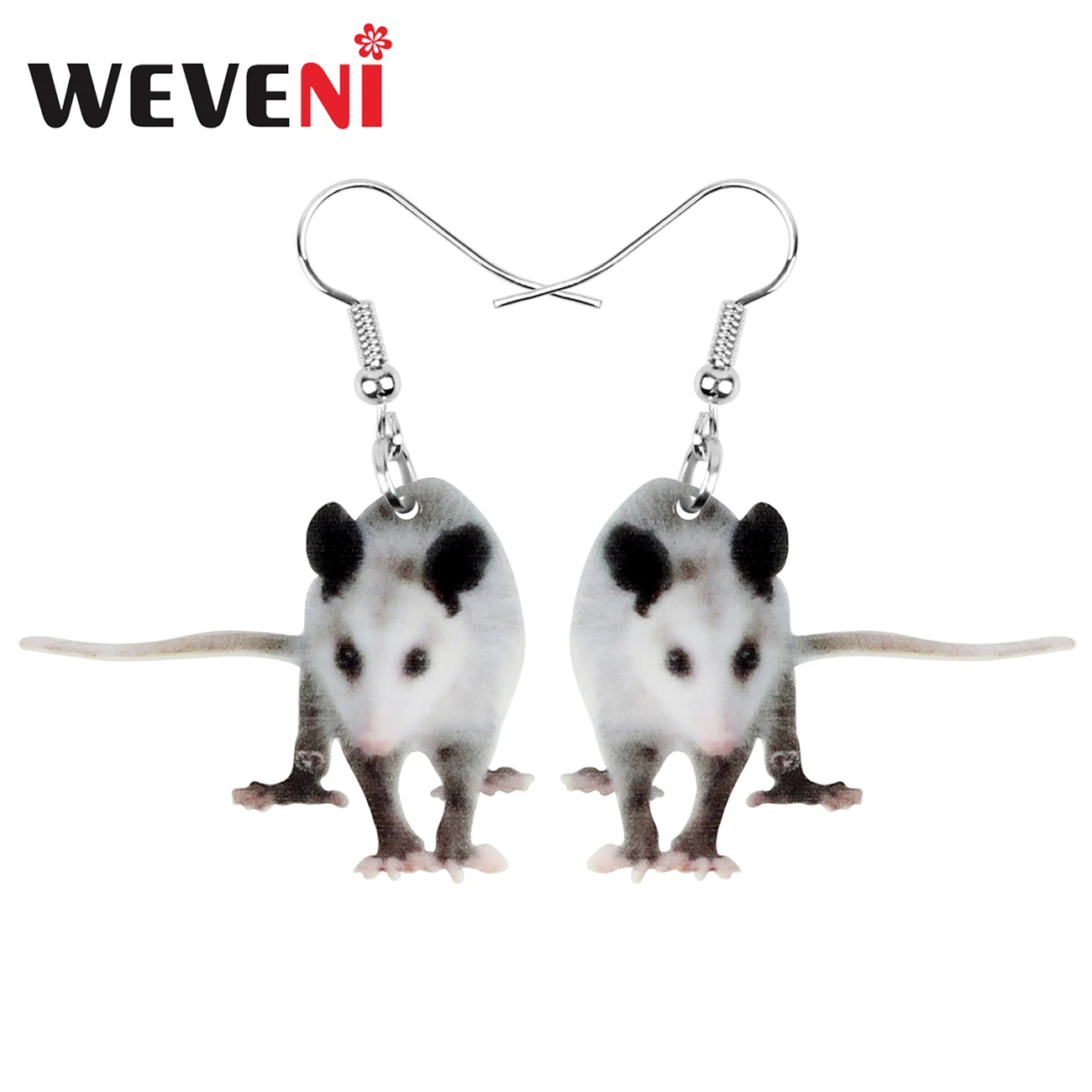 WEVENI Acrylic Lovely Opossum Earrings Print Lightweight Realistic Animal Dangle Drop Jewelry For Women Girl Kids Gift Accessory