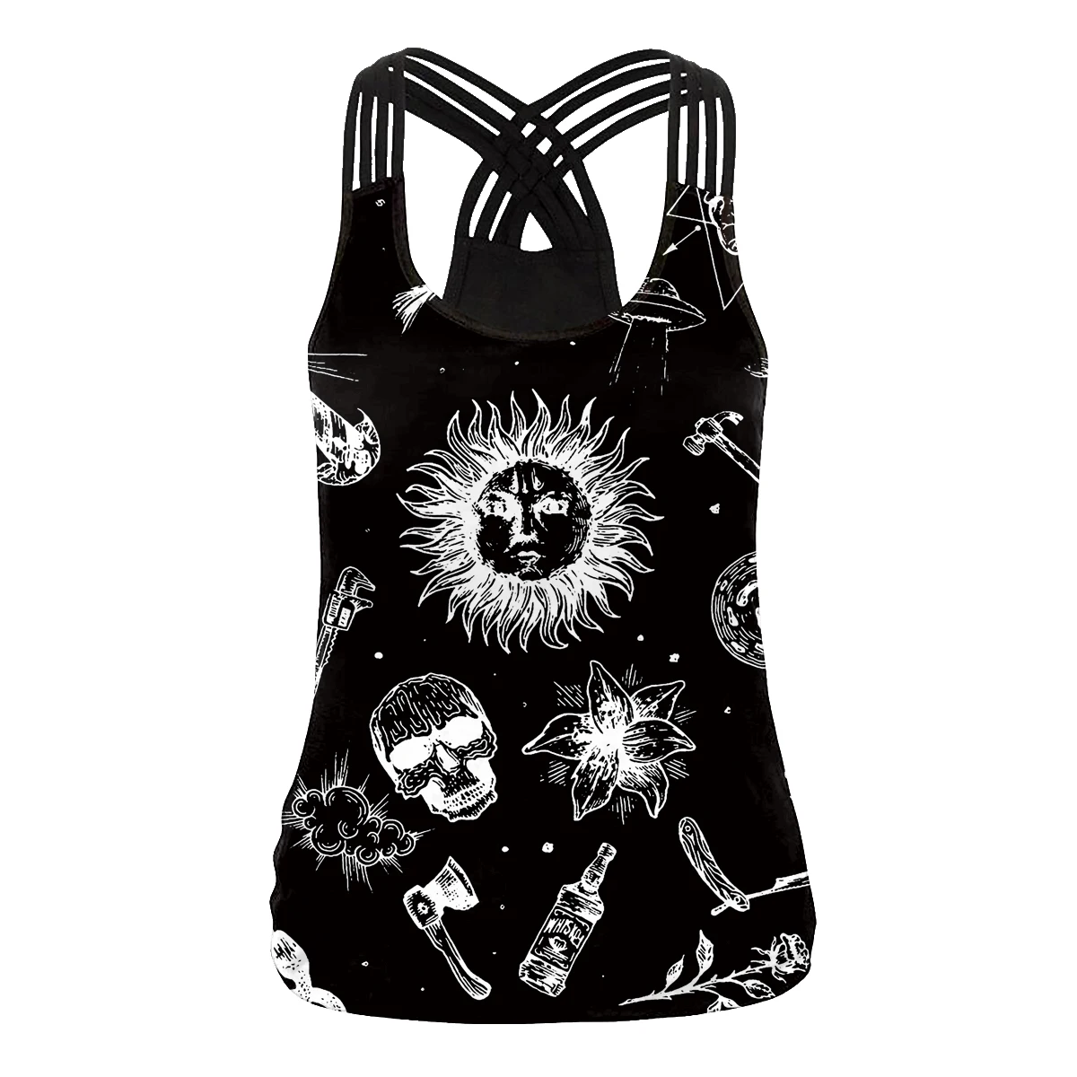 [You're My Secret] New Starry Sky Tank Top Summer Ouiji Board Sling Vest Grunge Sun Printed Streetwear For Women Sleeveless Tops