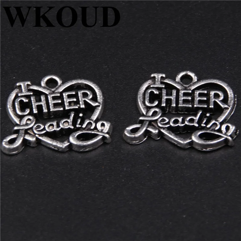 15pcs Silver Color I love cheer leading Hearts Charm Alloy Pendant DIY Jewelry Crafts Making  19X16mm A202