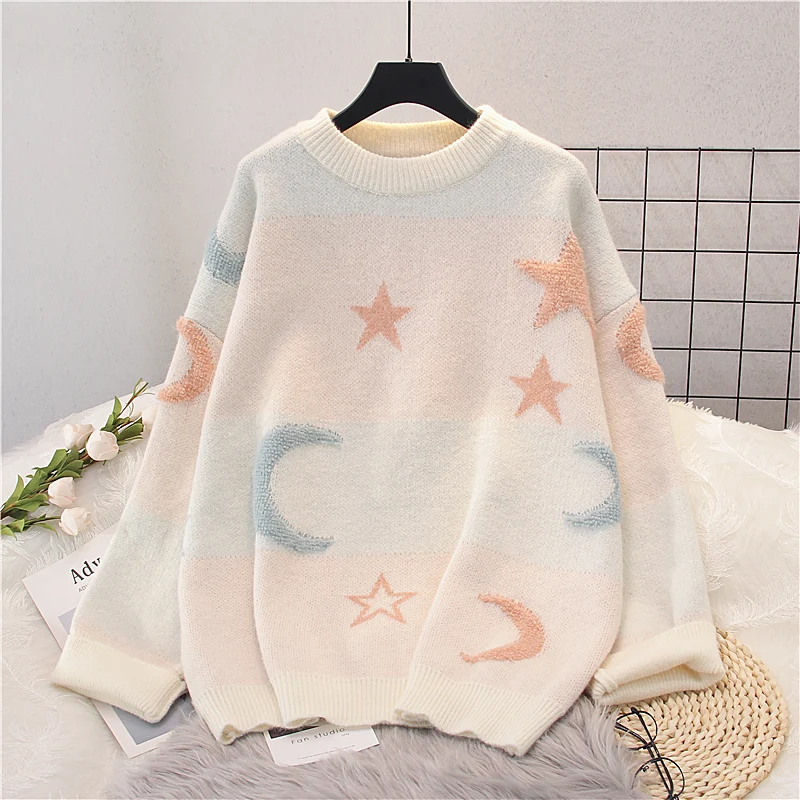 2023 Winter Sweater Pullover Women Cute Fruit Sweater Pull Jumpers Pink Blue Printed Korean Tops Oversized Knitwear Jumpers