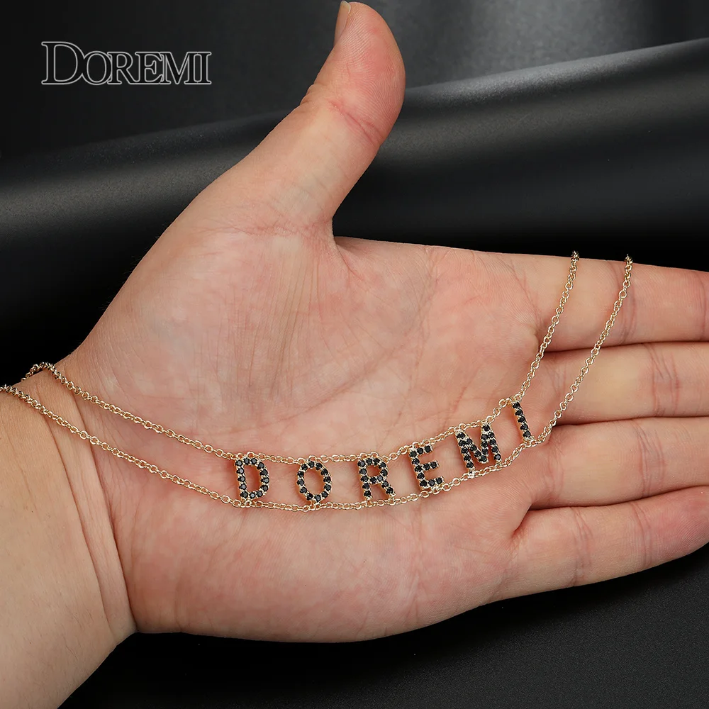 DOREMI 2 Rows Personalized Name Necklace with Zircon Choker Custom Crystal Name Necklaces 9mm Letters Custom Jewelry Gift