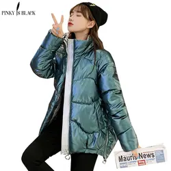 PinkyIsBlack 2020 Autumn Women's Winter Coats Fashion Glossy Stand Collar Parkas Winter Jacket Women Shinny Padded Cotton Coat