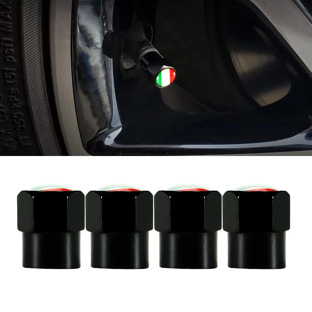 AUTCOAT 4Pcs/Set Aluminium Italy National Flag Car Tire Valve Caps Wheel Tires Tire Stem Air Cap Airtight Covers