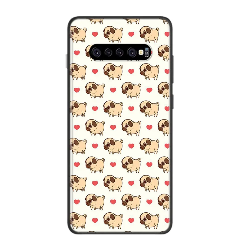 Animal Cute Pug Dog For Samsung Galaxy S24 S23 S22 S21 S20 FE Ultra S10 S10E Lite 5G S9 S8 S7 S6 Edge Plus Black Soft Phone Case
