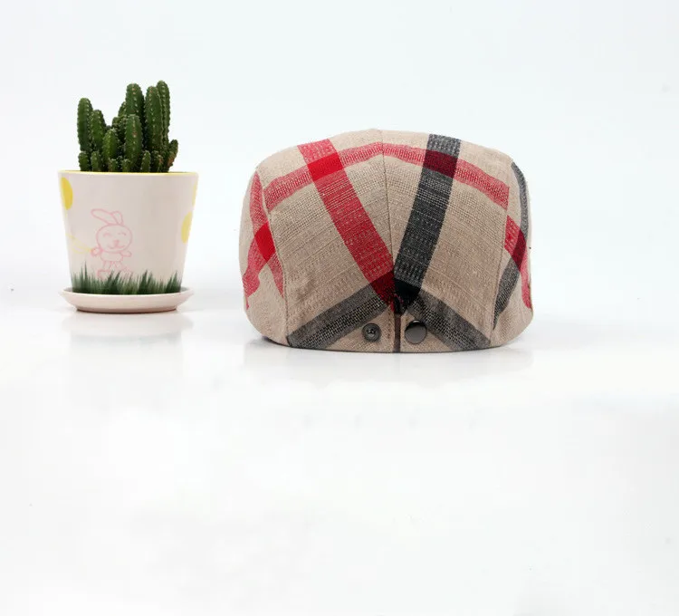 LDSLYJR Spring Summer Cotton Plaid Newsboy Caps Flat Peaked Cap Men and Women Painter Beret Hats 04