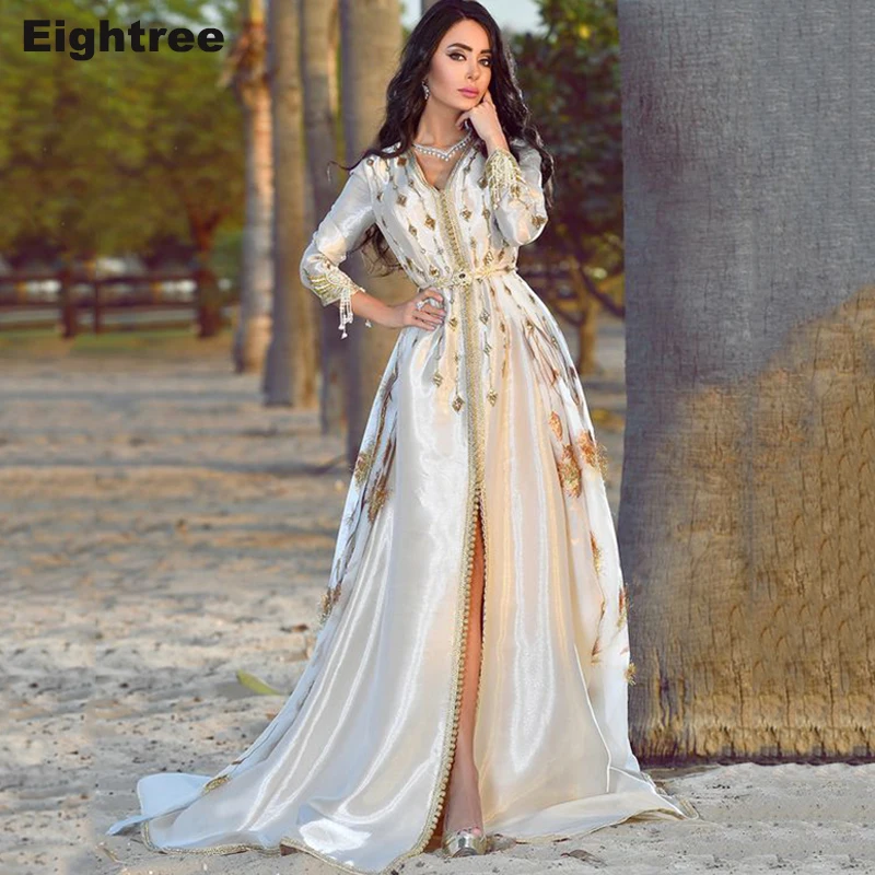 Eightree Moroccan Caftan Evening Dresses Long Sleevees Lace Appliques Special Occasion Dress Dubai Arabic Evening Party Gown