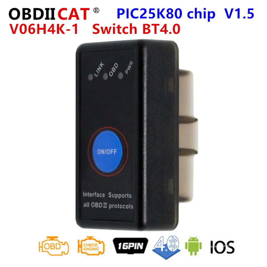 

OBDIICAT Super Mini ELM 327 V1.5 V06H4K Switch ELM327 Bluetooth OBD2 Scanner Car Diagnostic Tool Support Android Windows