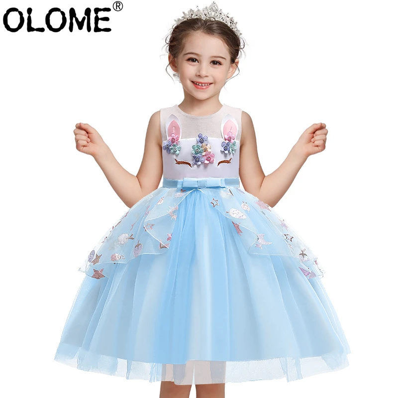 Unicórnio vestido para o bebê meninas flor princesa vestido crianças roupas de verão criança menina festa de aniversário vestido olome dama de honra roupas