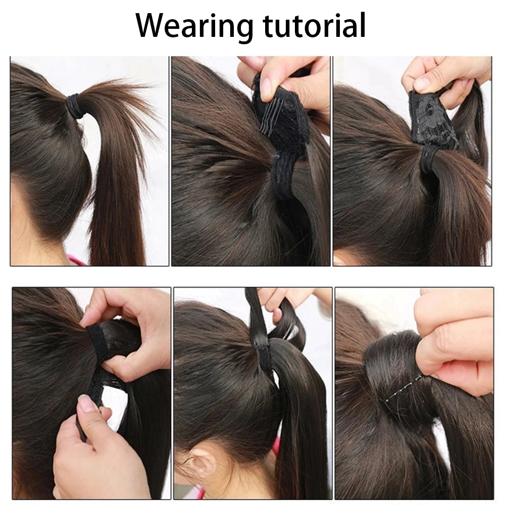 Synthetische Lange Mais Wellig Pferdeschwanz-haar Haarteil Wrap auf Haar Clip Ombre Braun Blonde Haar Extensions Pony Schwanz – Detail 5