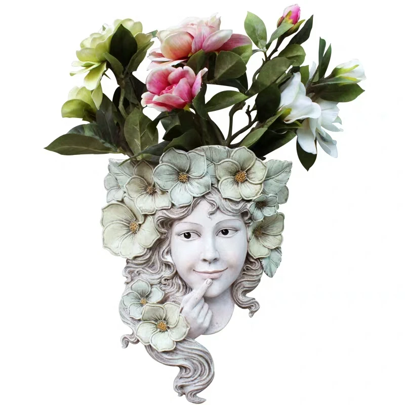 

Western Goddess Hanging Resin Wall Crafts creative household wall flowerpot Outdoor Smile Girl Character Fairy Garden Ornament