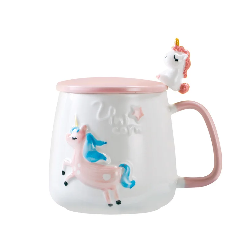 400ML Cute Unicorn Cartoon Relief Office Coffee Breakfast Mug Large Capacity Mug Tumbler Cups Coffee Mug