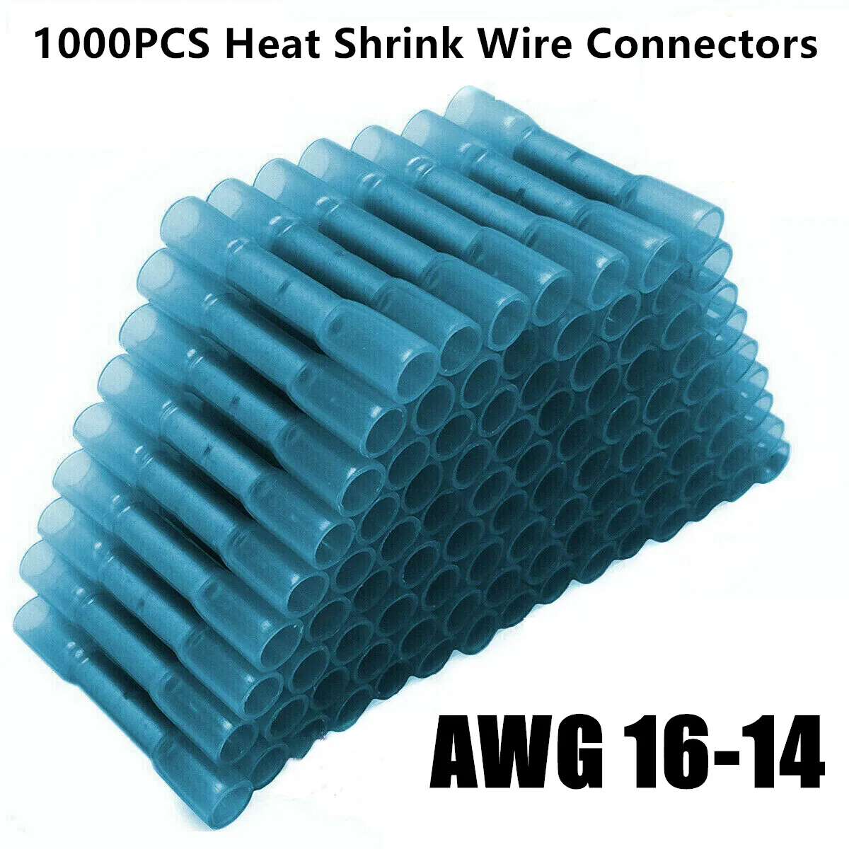 

500/1000PCS Heat Shrink Butt Wire Connectors AWG 16-14 1.5-2.5mm2 Blue Waterproof Insulated Automobile Wire Cable Terminals