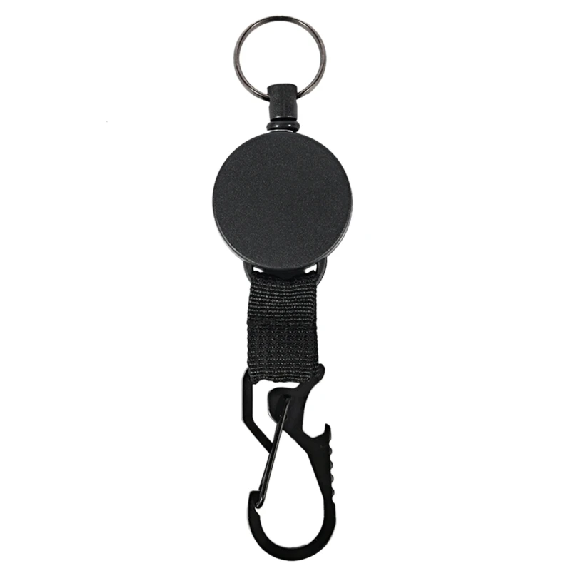 60cm Badge Reel Retractable Recoil Anti Lost Ski Pass ID Card Holder Key Ring Steel Cord Black Wire Rope Keychain Outdoor Tool