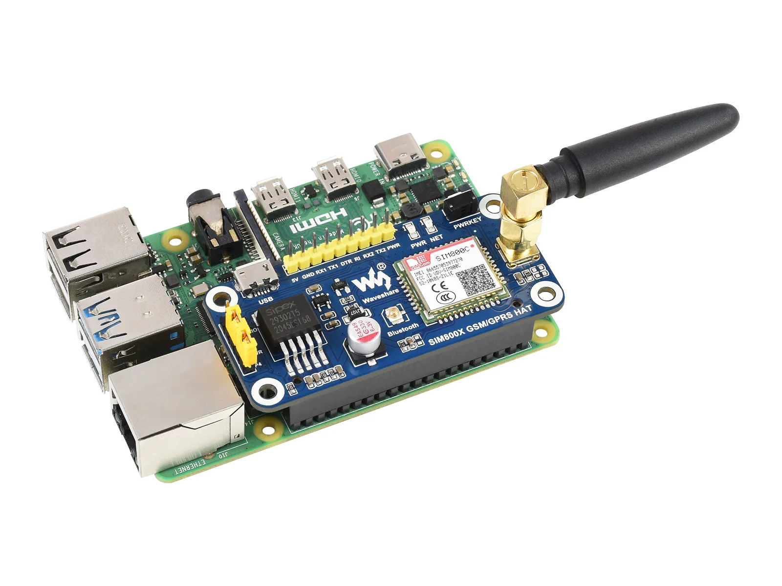 SIM800C GSM/GPRS/Bluetooth HUT Für Raspberry Pi,2G Kommunikation, Bluetooth Daten Übertragung, unterstützt SMS,GPRS,DTMF,HTTP usw.