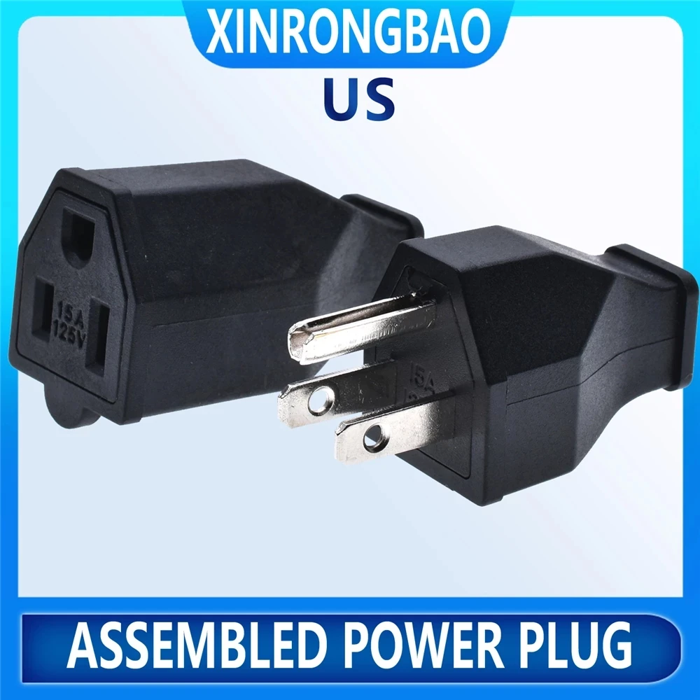 Black Copper American 3 Pins Power Plug Elcectrical AC 125V 15A US Power Cord Detachable Industrial Plug Socket