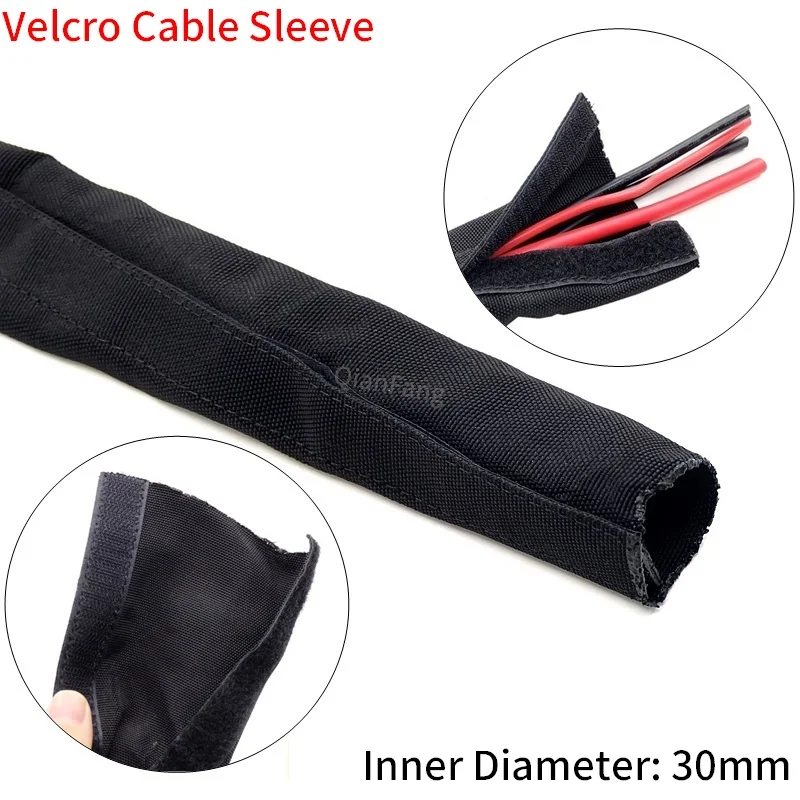 Cable Sleeve 30mm With Velcro Tape PET Braided Computer Cable Sock Organizer Nylon Harness Sheath Management Wire Wrap Protector