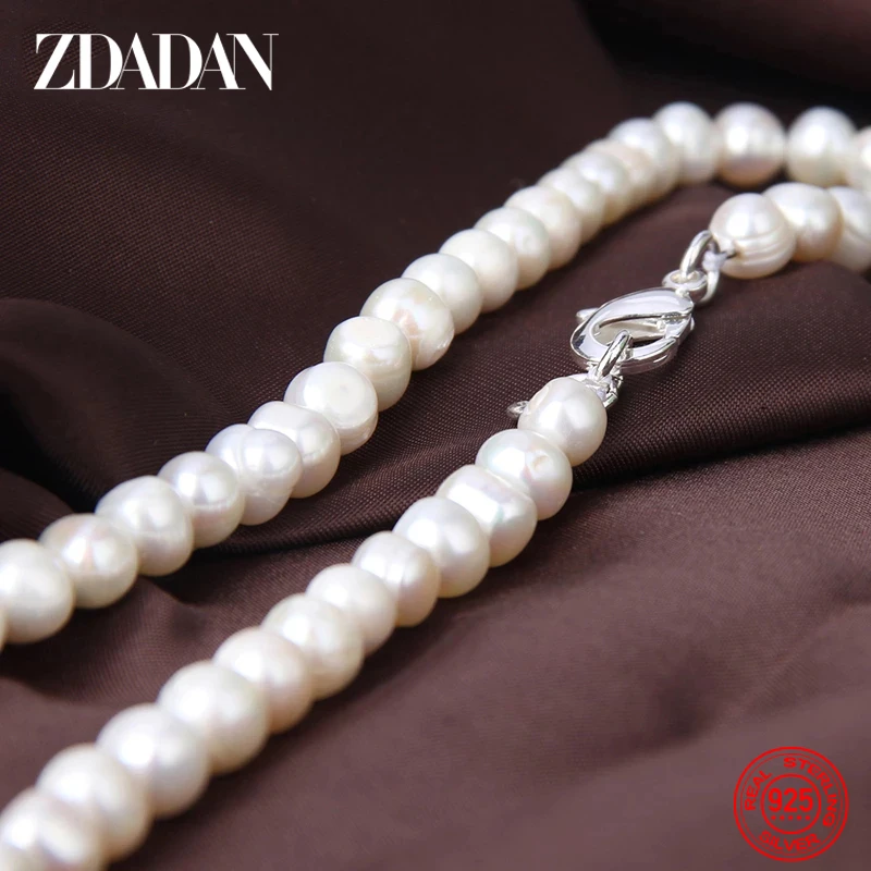 ZDADAN 8MM Natural Freshwater Pearl 16/18/20 Inch Necklace 925 Sterling Silver For Women Fashion Party Jewelry Wholesale