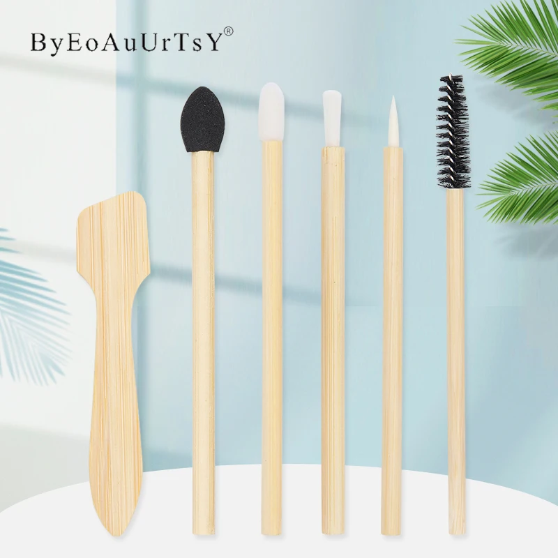 6pcs/lot Bamboo Handle Eyelash Brush Makeup Brush eyelash Extension Eco-friendly Disposable Eyebrow Brush Mascara Wands Set