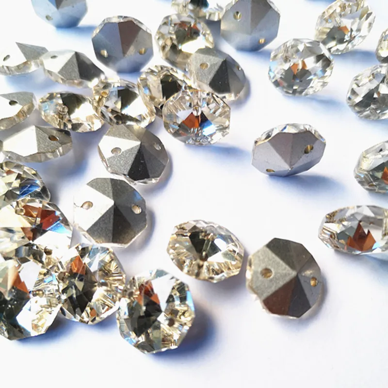 Top Quality 200pcs Multicolor K9 Crystal Glass Octagon Beads in 2 holes (Free Rings) Chandelier Parts DIY Beads Garland Strands