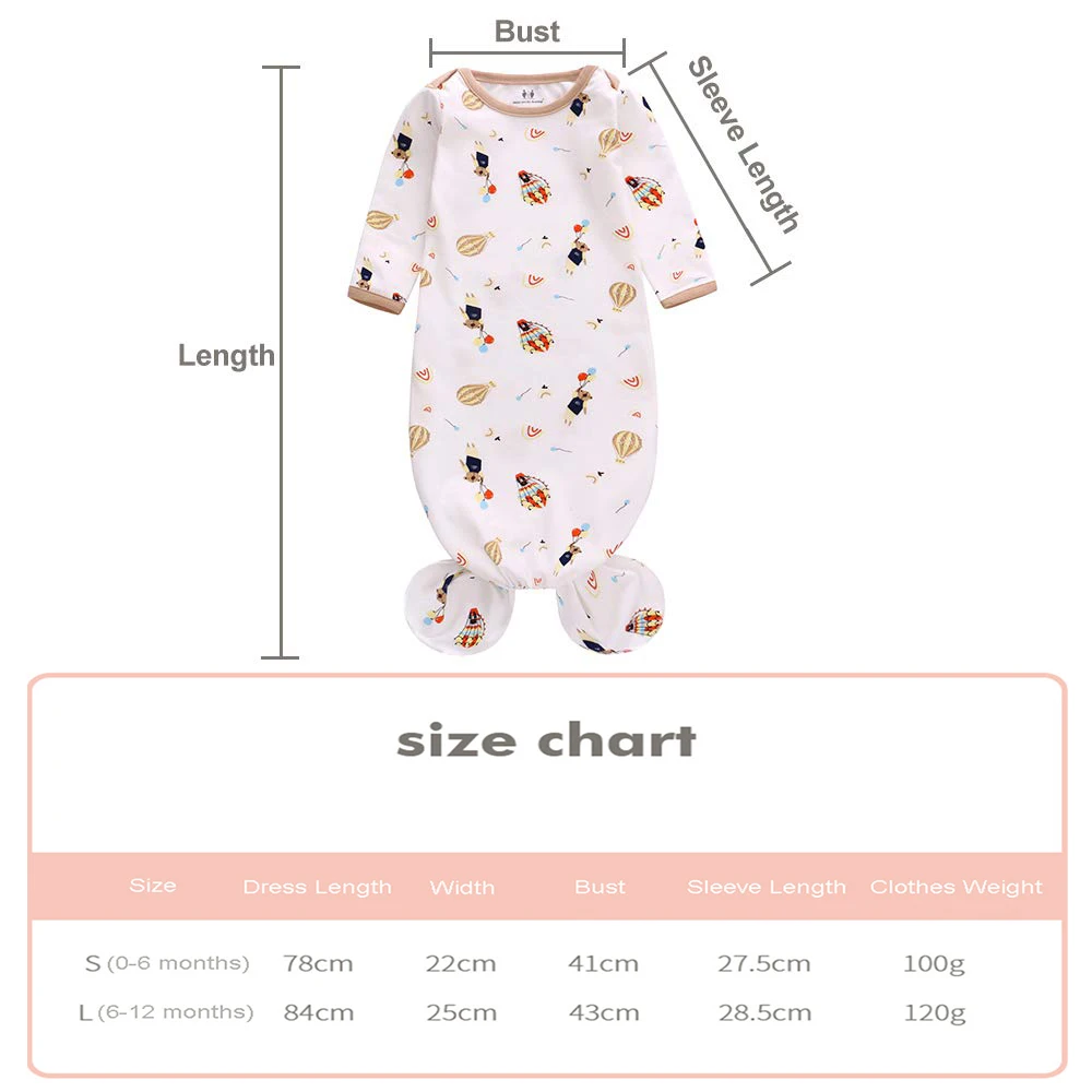 Knotted Baby Gown Long Sleeve Baby Sleeping Bags Super Soft Stretchy Nightgowns Newborn Sleepwear with Hat Set for 0-12 Months