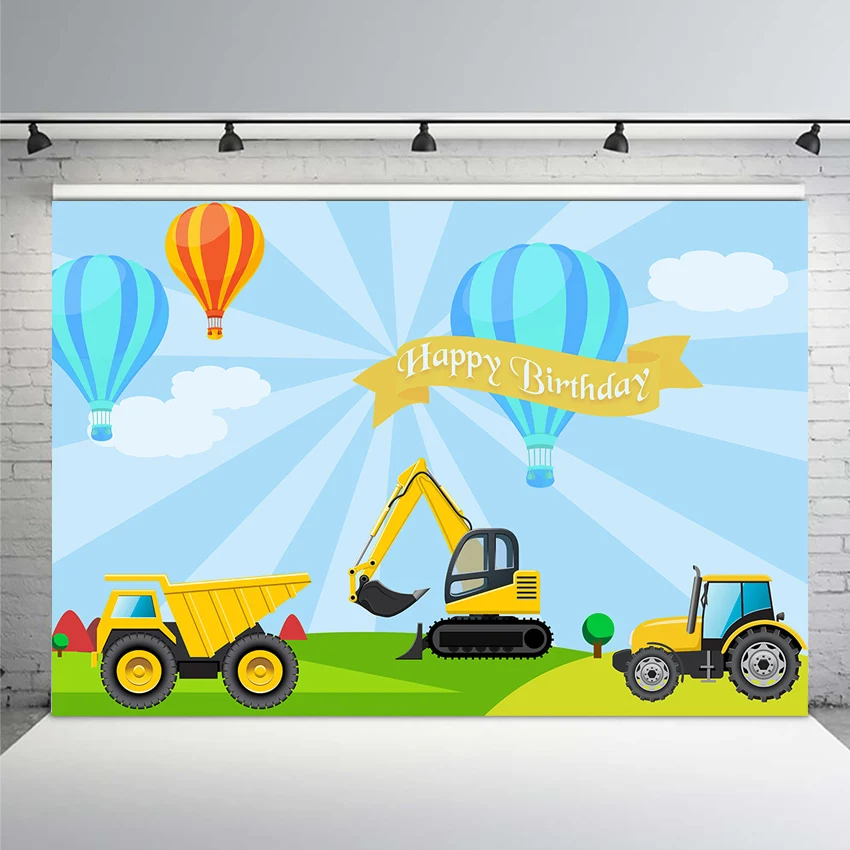 Telón de fondo de cumpleaños en construcción, cartel de fiesta de cumpleaños de niño excavadora, fotografía de fondo, guía, camión, excavadora, telones de fondo