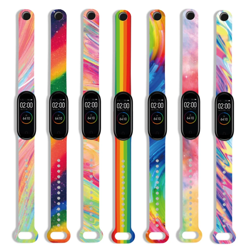 for Xiaomi Mi Band 6 5 Printing Silicone Magic Pattern Watchband Bracelet Replacement mi band 3 4 straps Sports Fitness Wrist