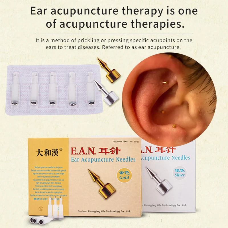 100pcs/box Ear Acupuncture Needles Press Needle Sterile Auricular Acupunture Ear Needle Acupuncture Points for single use