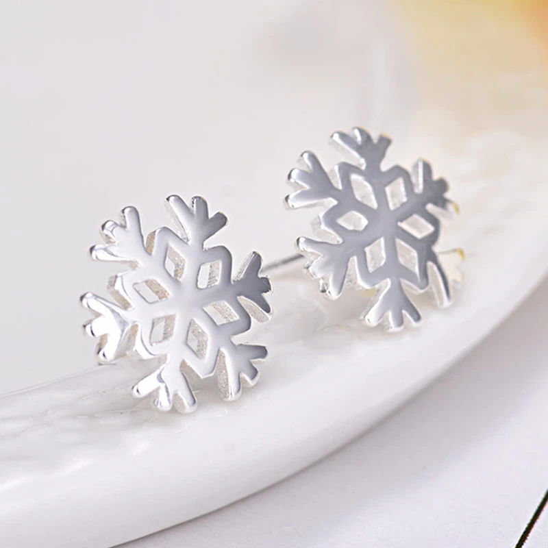 Pendientes con forma de copo de nieve de 100% Plata de Ley 925 para mujer, joyería de regalo de cumpleaños y Navidad, pendientes boucle d oreille A059