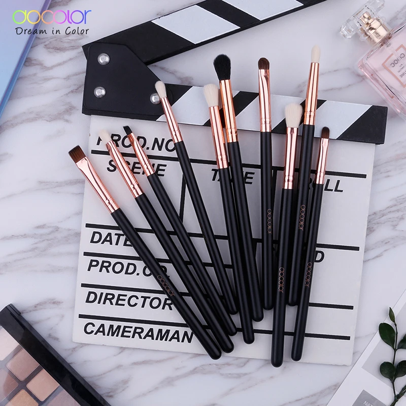 แปรงแต่งหน้า Docolor 10Pcs Professional แปรงแต่งหน้าอายแชโดว์ Eyeliner Eyebrow Brush Beauty Make Up ชุดแปรง