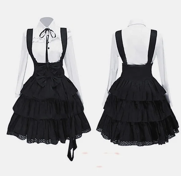 2022 Women\'s Classic Lolita Dress Vintage Inspired Women\'s Outfits Cosplay Anime Girl Black Long Sleeve Knee Length Shirt Dress