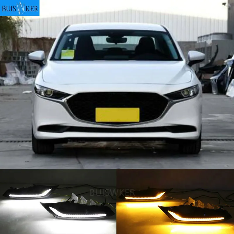 

2Pcs DRL for Mazda 3 Axela 2019 2020 LED car Driving daytime running light fog lamp with flow yellow turn Signal