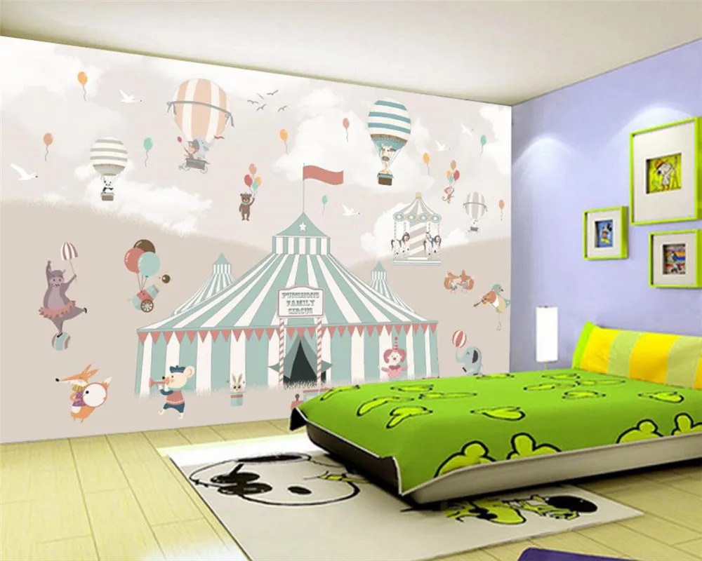 Custom cartoon wallpaper Hot Air Balloon airplane animal puppy circus playground background wall 3d wallpaper mural papel tapiz