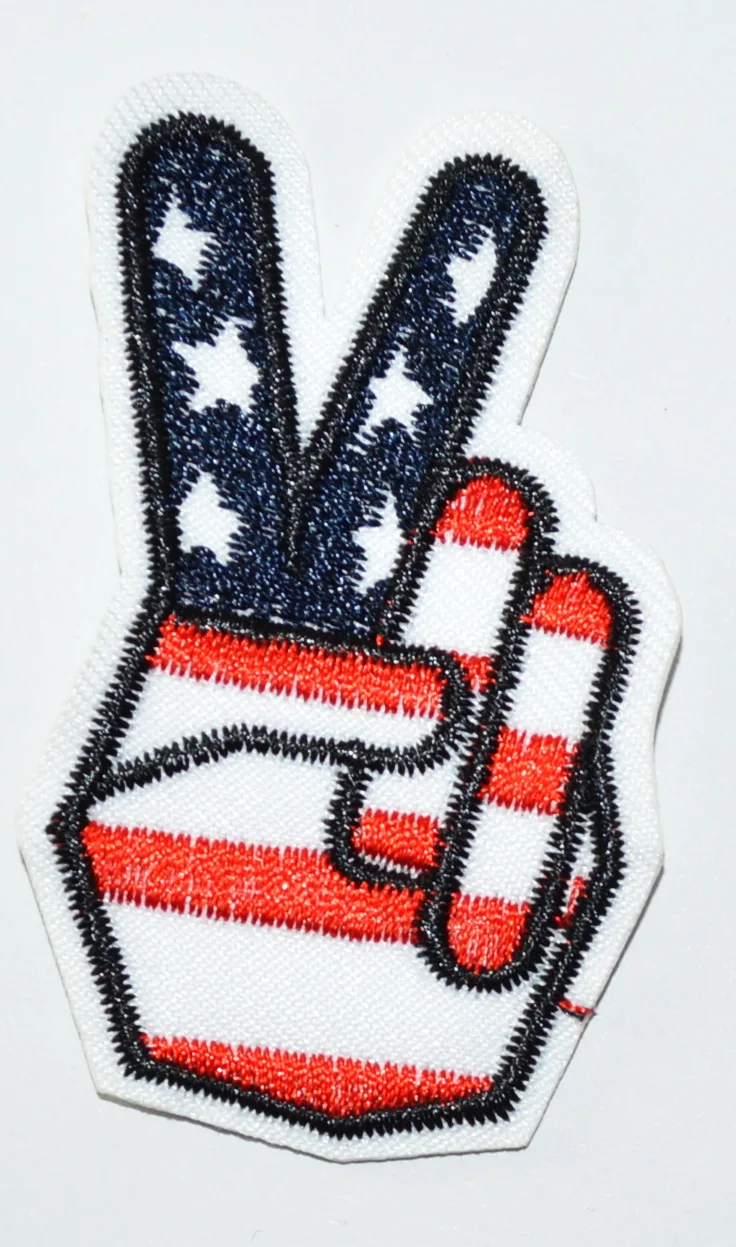 

1x V Sign Victory Hand Hippie Peace US USA Flag sew applique iron on patch Biker Vest Patch (≈ 4 * 6.8 cm)