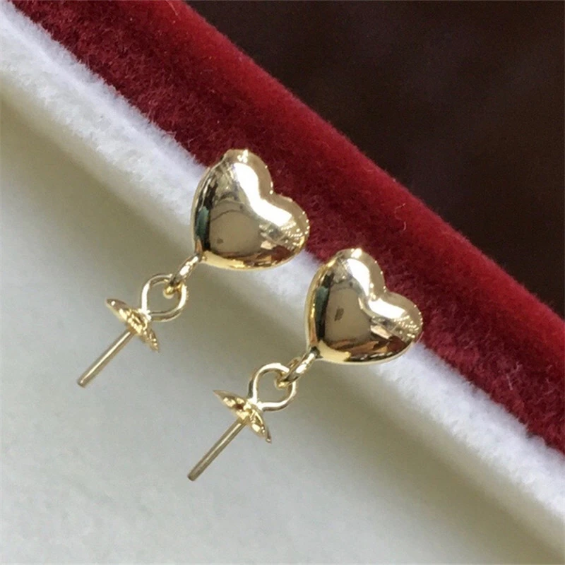 

Genuine AU 750 18K Gold Heart Shape Earrings Mountings Findings Jewelry Settings Accessories Parts for Pearls Agate Coral