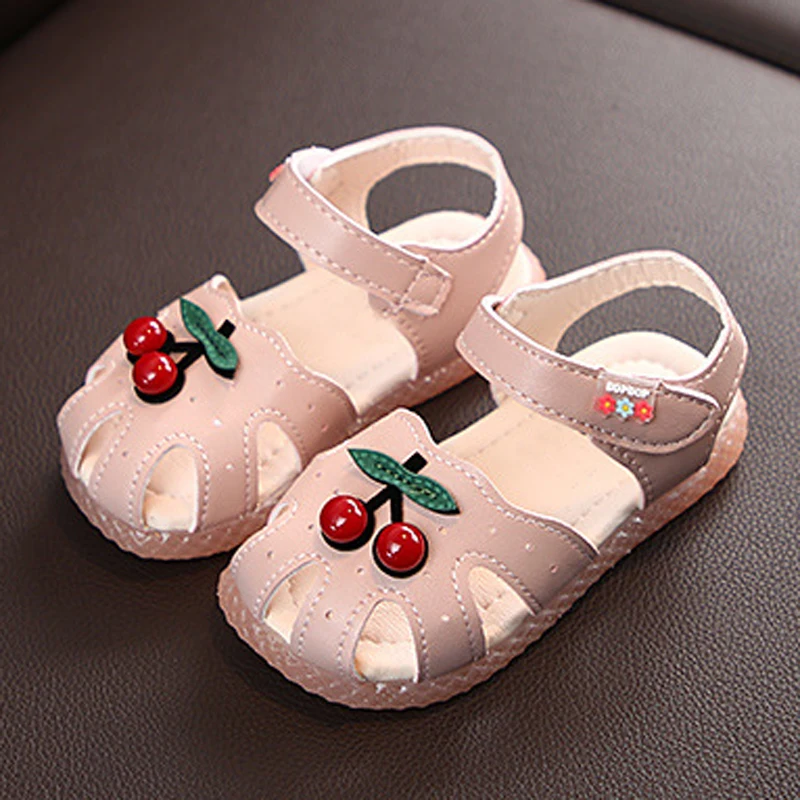 Summer Baby Girls Sandals Cute Cherry Closed Toe Toddler Infant Kids Shoes Princess Walkers Little Girls Shoes Sandals CSH931