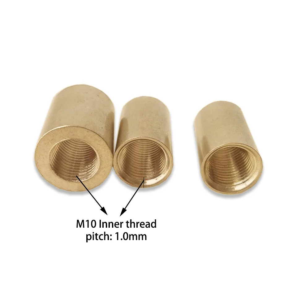 2pcs M10 Pure Brass Straight Pipe With Inner Teeth Brass Pipe Joint Lighting Joint Extension Pendant Lamp Connector Copper Parts