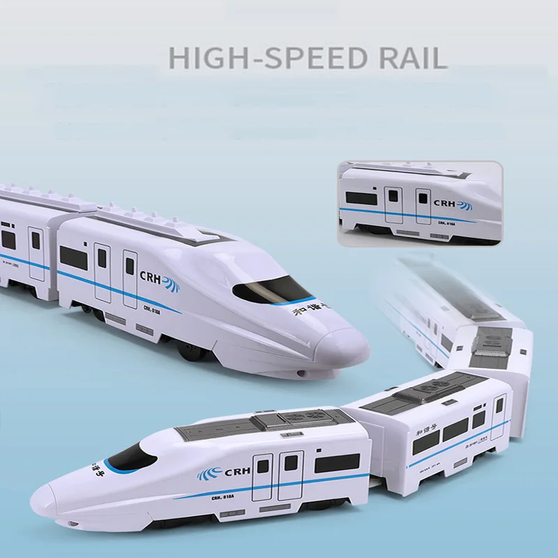 Tren de juguete eléctrico para niños, sonido, luz y música, simulación de conducción Universal, Harmony EMU, Riel de alta velocidad, regalo de Navidad