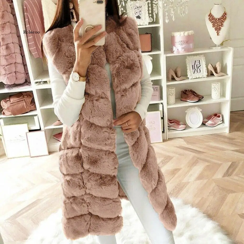 แฟชั่นฤดูหนาวผู้หญิง Faux Fur Gilet เสื้อกั๊กแขนกุดอุ่นเสื้อแจ็คเก็ต Outwear Chaquetas Mujer