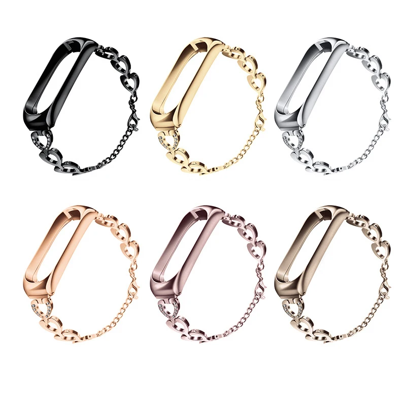 UTHAI Heart-shaped replacement bracelet For Xiaomi mi band 6 5 4 3 Adjustable Metal Wristband Sport Strap Watch Wrist strap S29