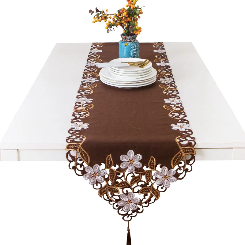 

40x176cm High Quality Luxury Satin Material Embroidered Tablecloth Manual Hollowing Home Decloration Table Cover Cloth Runner