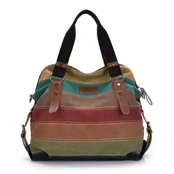 Canvas Totes Striped Womens Handbag 2024 Patchwork Rainbow Shoulder Bag Fashion Female Casual  Crossbody Bag