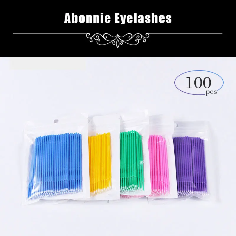 100Pcs/Pack Hot Lint Disposable Makeup Cotton Swab Micro Individual Lash Removing Tools Swab Micro brushes Eyelash Extension Too