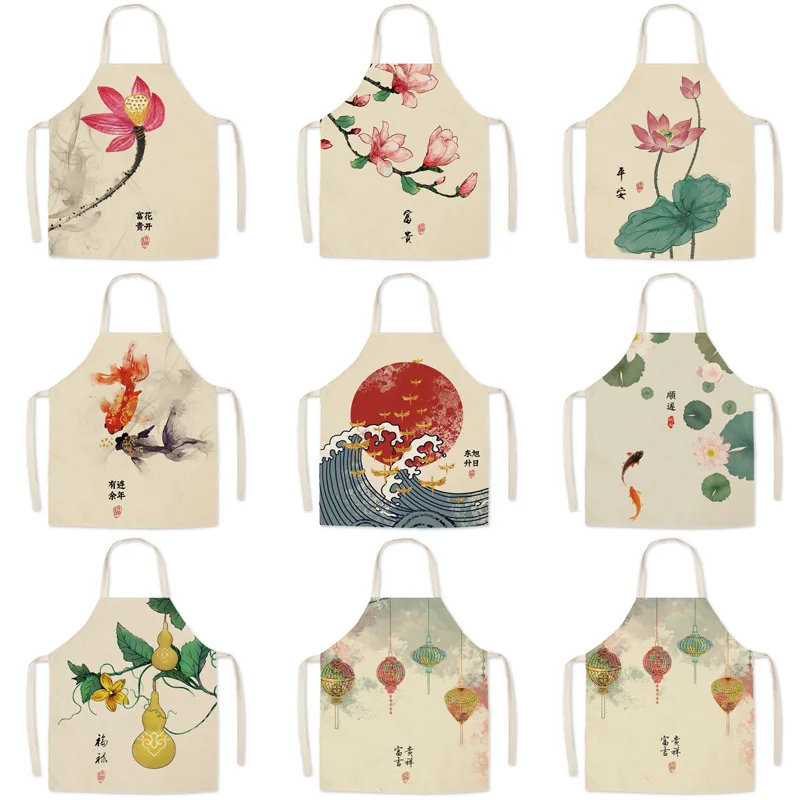 Rich and Auspicious Linen Apron Parent-child Adult Children Safe Chinese Anti-fouling Waist Cooking Apron Can Be Customized