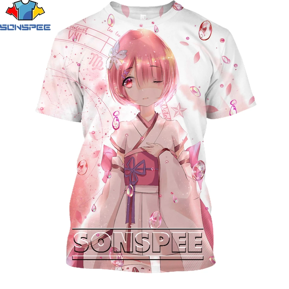 SONSPEE Amime Re:Zero Rem Cute Shirt 3D Printing Men Women Summer Otaku Loli Harajuku Kawaii Casual Man Oversize Tshirt Kid  Top