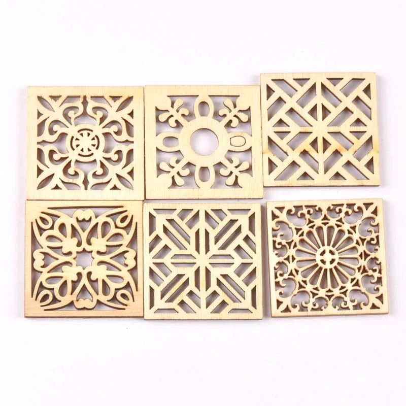 10PCS Mix flower Pattern Wooden Square Arts Crafts DIY Decoration Birthday Wedding Display Decor mt2523