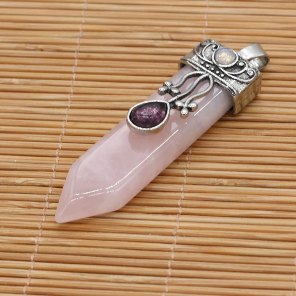 Natural Stone Sword Pendant Amethyst Rose Quartz Crystal Charms for Women Jewelry Making DIY Necklace Accessories Size 16x57mm