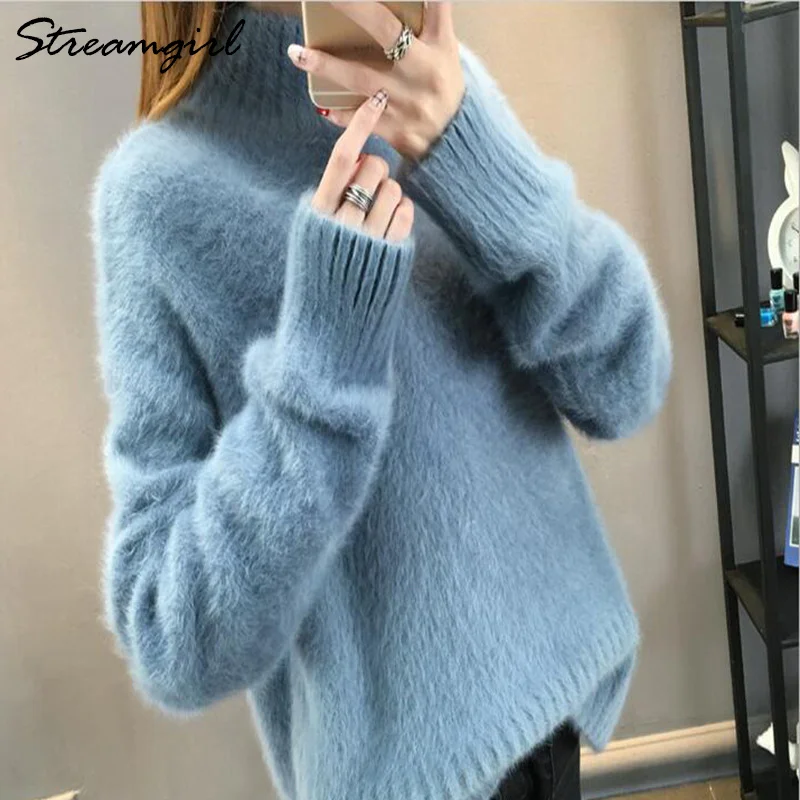 Thick Winter Sweater Women Warm White Turtleneck Fluffy Women\'s Jumper Winter Pull Sweaters For Women Knitted Sweater Woman 2021