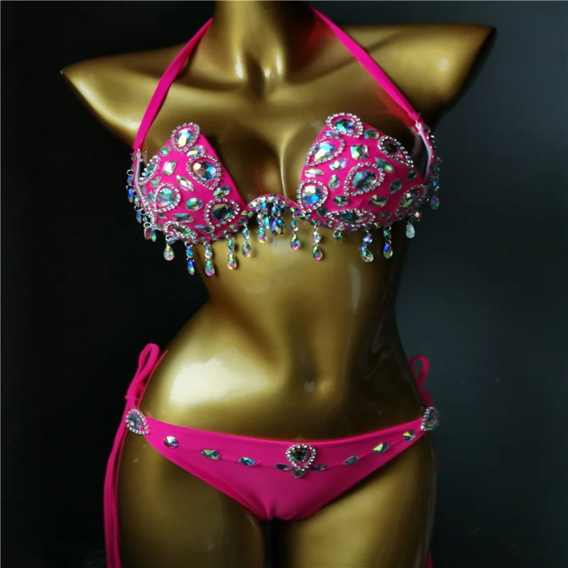 

2022 venus vacation Tassels diamond bikini set sexy women swimwear new disign rhinestone bathing suit push up swimsuit biquini